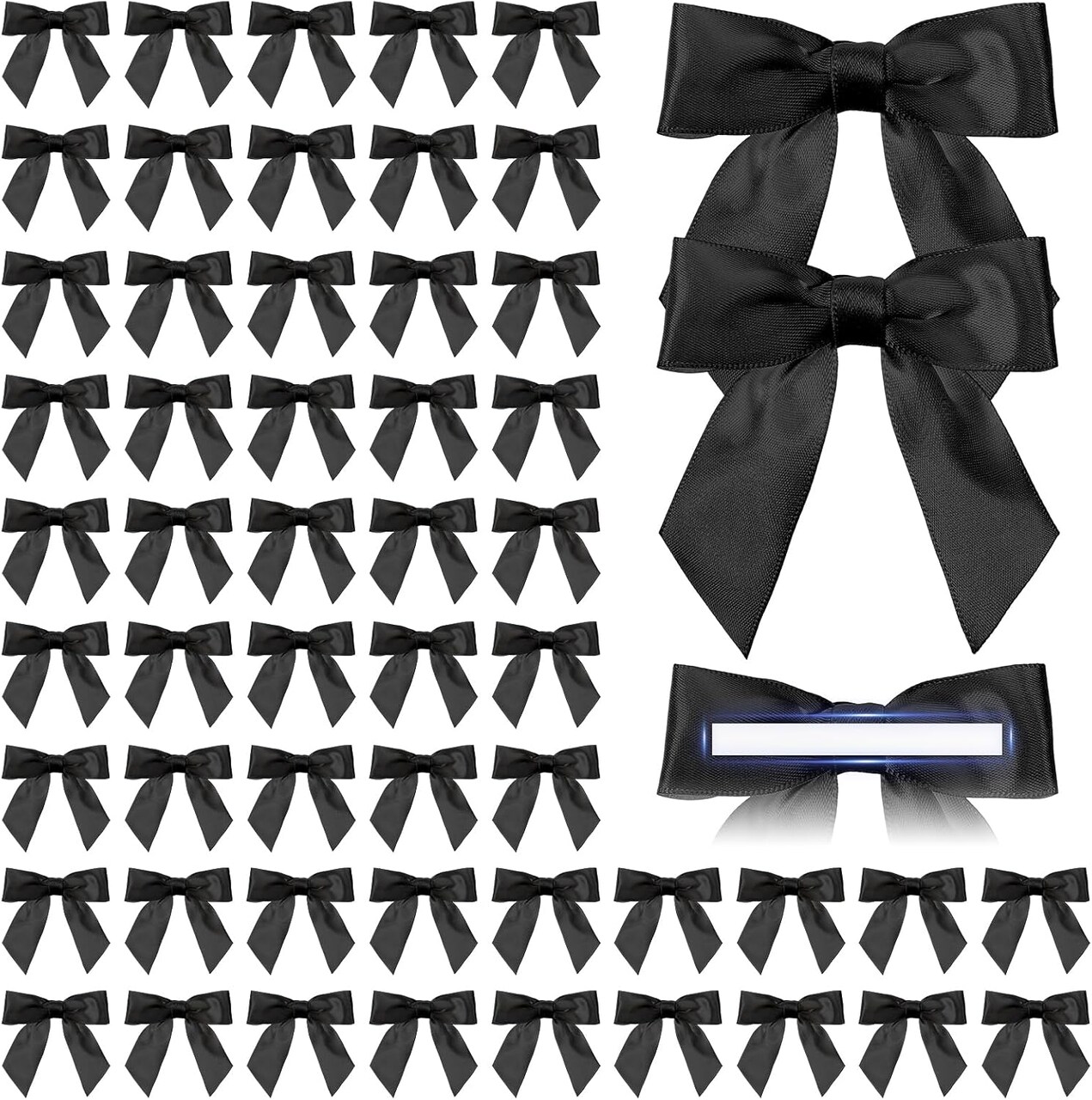 60 Pcs Satin Ribbon Bows 3 x 3 Inches Self Adhesive Satin Bows for Gift Wrapping Premade Ribbon Bows with Double Sided Tape for Crafts
